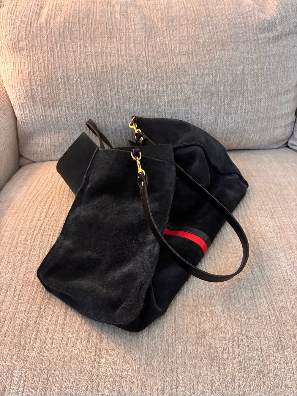 Clare V. Simple Tote in Marine Suede with Stripes - Picture 5 of 8